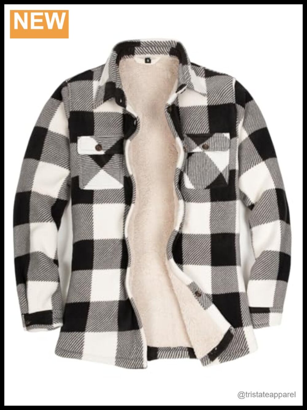Sherpa Fleece Lined Plaid Shacket Button Front Chest Pockets Relaxed Fit